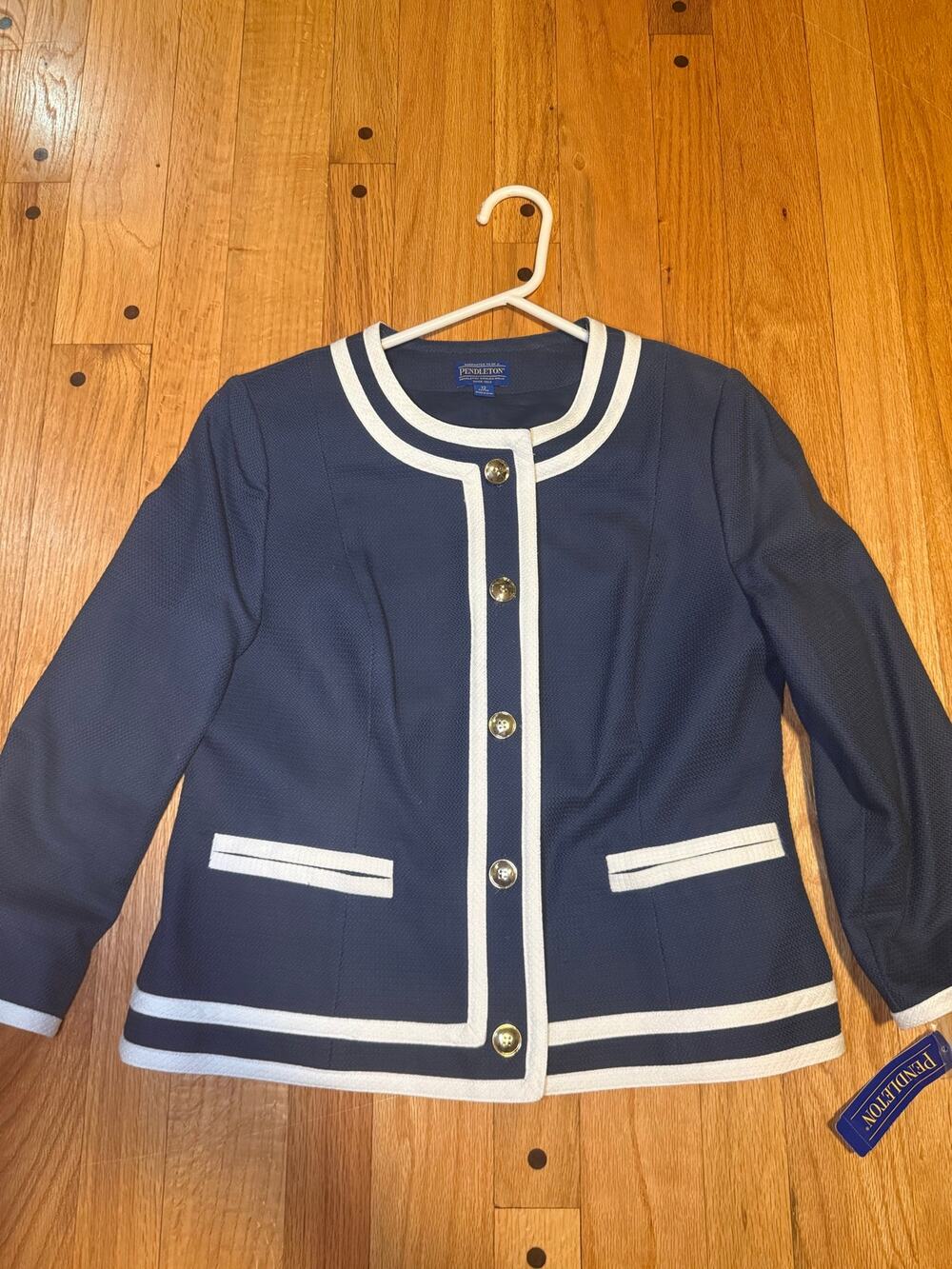 NEW Pendleton NWT Women 12P Navy Ivory Gold Button Jacket Blazer